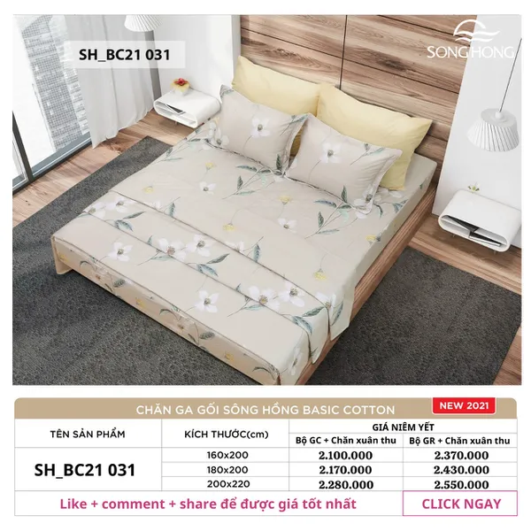 Bộ chăn ga gối Sông Hồng BC21 031