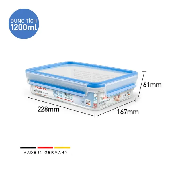 Hộp nhựa vuông Tefal Masterseal Fresh K3021422 - 1.2L - Xanh