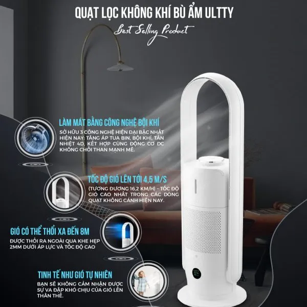 Quạt lọc không khí bù ẩm ULTTY SKJ-CR022, diệt khuẩn bằng tia UV