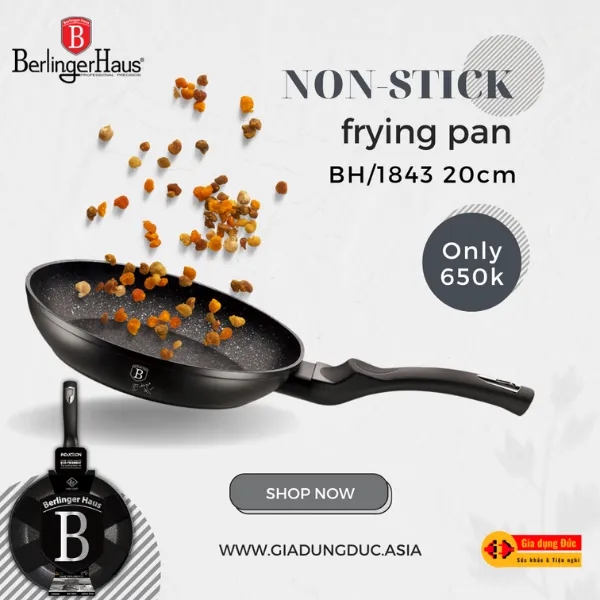 Chảo rán Berlinger Haus BH/1843 20cm phủ 3 lớp đá cẩm thạch giúp chống dính