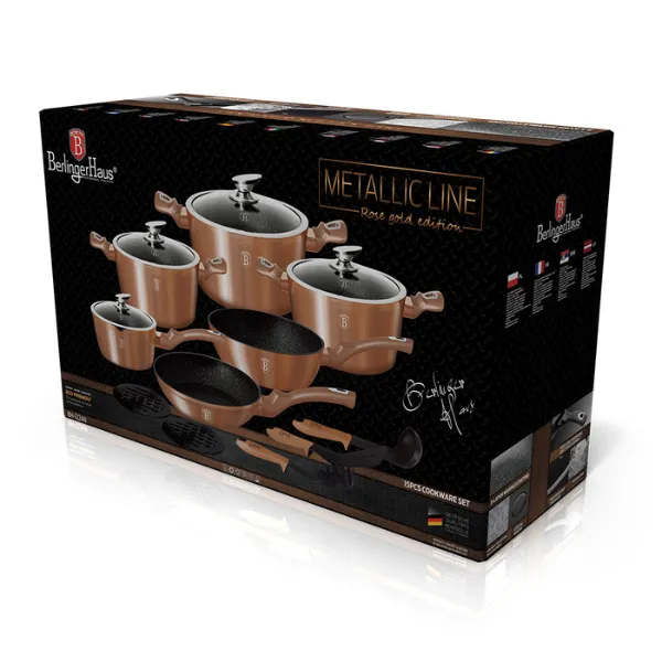 Bộ Nồi 15 chi tiết BERLINGER HAUS BH1224N màu Vàng Hồng