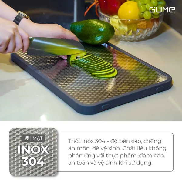 Thớt kháng khuẩn cao cấp GUME 2 mặt bằng INOX 304 và Gỗ Mun