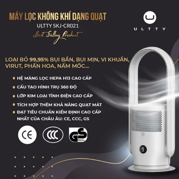 Quạt điều hòa, lọc không khí ULTTY SKJ-CR021, 9 cấp làm mát, Lọc HEPA H13 loại bỏ 99,97% bụi mịn, vi khuẩn, virus