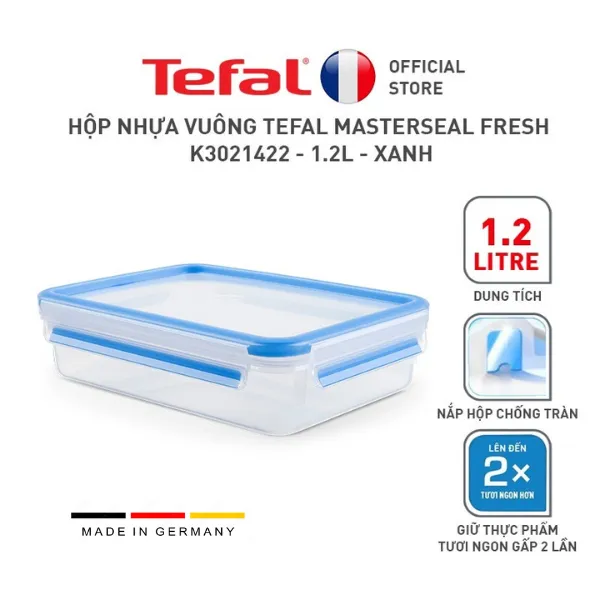 Hộp nhựa vuông Tefal Masterseal Fresh K3021422 - 1.2L - Xanh