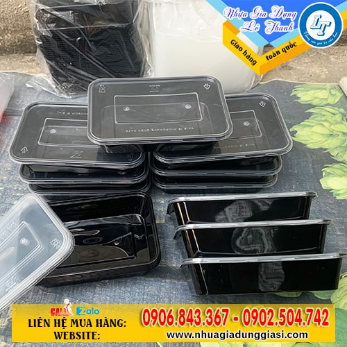 Hộp nhựa chữ nhật đen 500ml Hộp nhựa chữ nhật đen 500ml