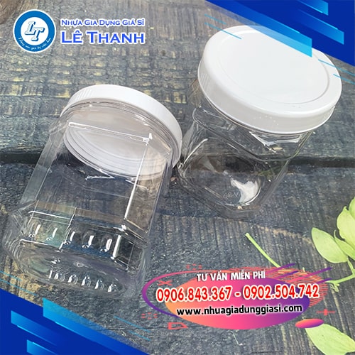 Hũ nhựa vuông nắp trắng Hũ nhựa vuông nắp trắng