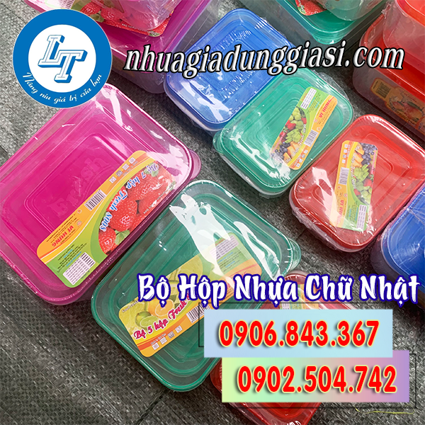 Bộ hộp nhựa chữ nhật đủ màu