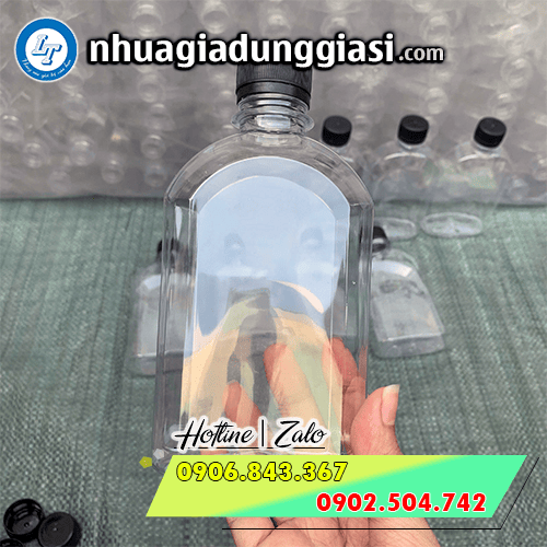 Chai nhựa dẹp vai bầu nắp vặn chắc chắn Chai nhựa dẹp vai bầu nắp vặn chắc chắn