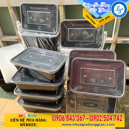 Hộp nhựa chữ nhật có nắp mang đi tiện lợi Hộp nhựa chữ nhật có nắp mang đi tiện lợi