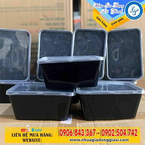 Hộp nhựa chữ nhật đen 1000ml Hộp nhựa chữ nhật đen 1000ml