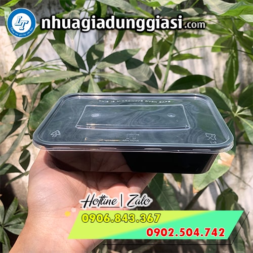 Hộp nhựa chữ nhật đen 500ml Hộp nhựa chữ nhật đen 500ml