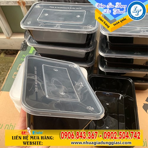 Hộp nhựa chữ nhật đen 750ml Hộp nhựa chữ nhật đen 750ml