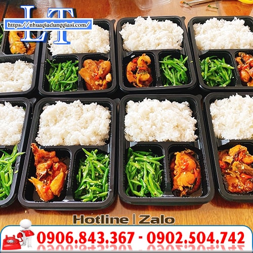 Hộp nhựa đế đen 3 ngăn đựng cơm Hộp nhựa đế đen 3 ngăn đựng cơm