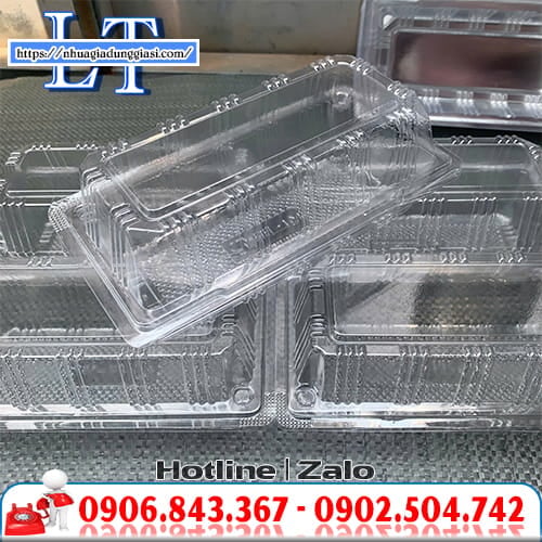 Hộp nhựa đựng bánh bông lan nắp gập Hộp nhựa đựng bánh bông lan nắp gập