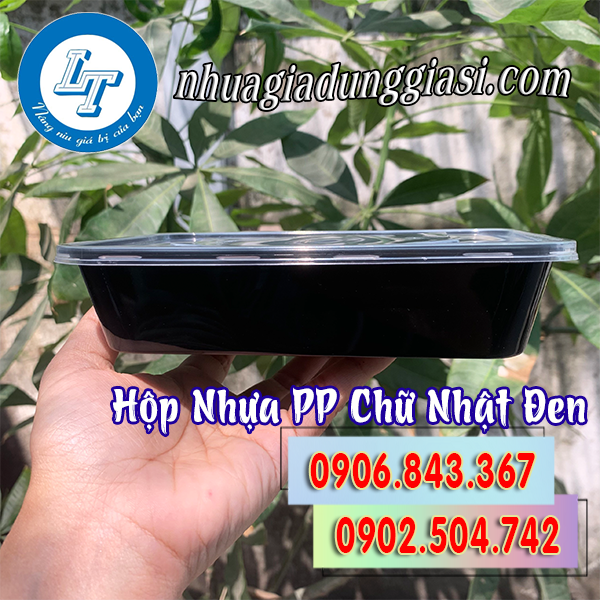 Hộp nhựa PP chữ nhật đen 500ml
