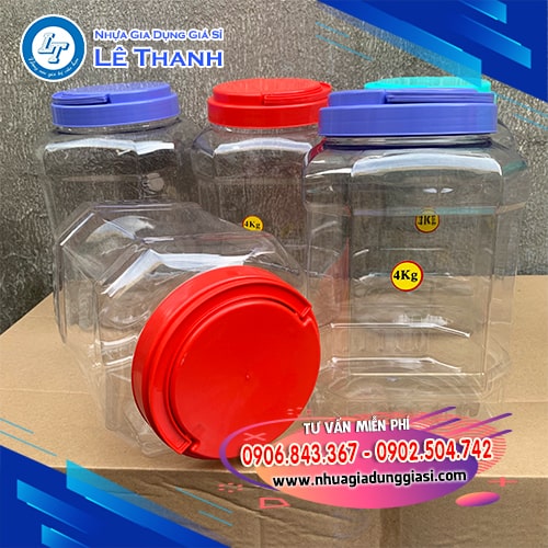Hũ nhựa 4kg nắp có quai Hũ nhựa 4kg nắp có quai