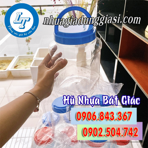 Hũ nhựa bát giác quai xách