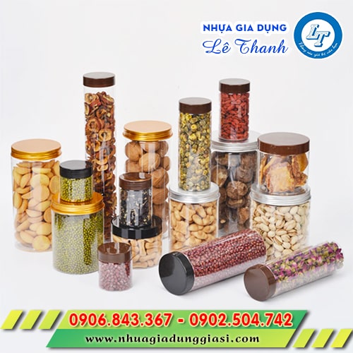 Hũ nhựa PET đựng thực phẩm ngũ cốc bánh kẹo Hũ nhựa PET đựng thực phẩm ngũ cốc bánh kẹo