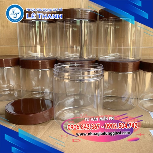 Hũ nhựa tròn nắp nâu Hũ nhựa tròn nắp nâu