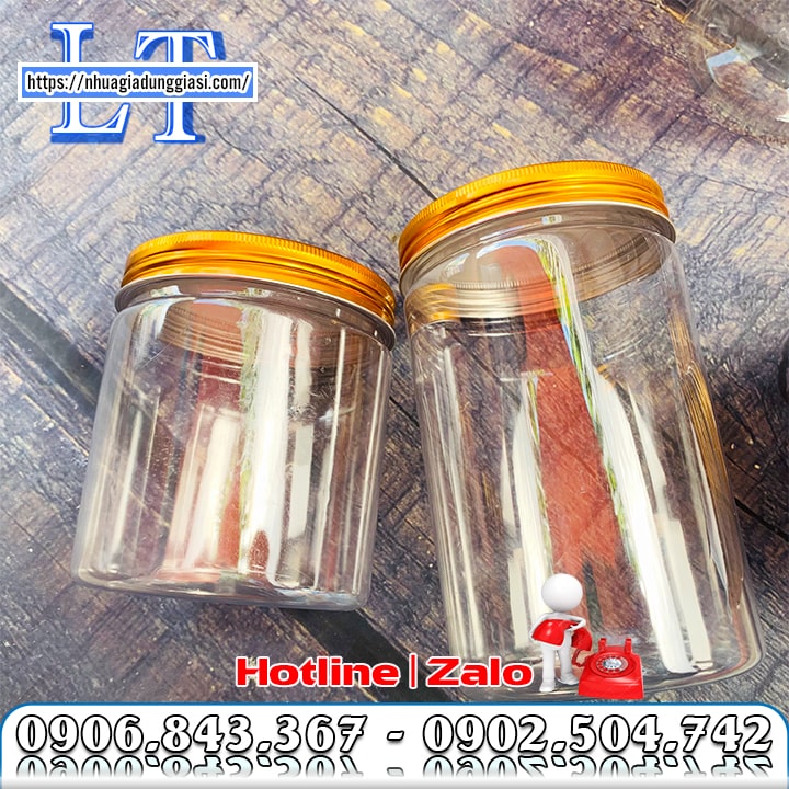 Hũ nhựa tròn nắp nhôm nhiều dung tích Hũ nhựa tròn nắp nhôm nhiều dung tích