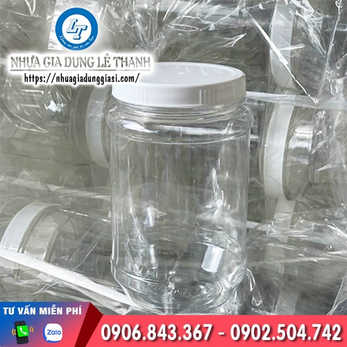 Hũ nhựa tròn nắp trắng trong suốt đẹp mắt