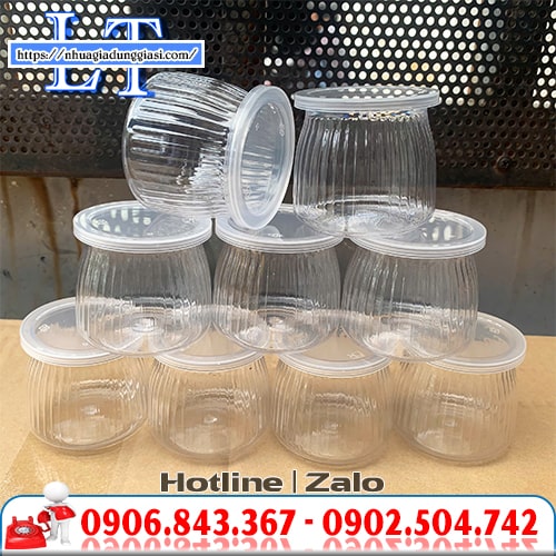 Hũ nhựa trong suốt đựng sữa chua đáy khía Hũ nhựa trong suốt đựng sữa chua đáy khía