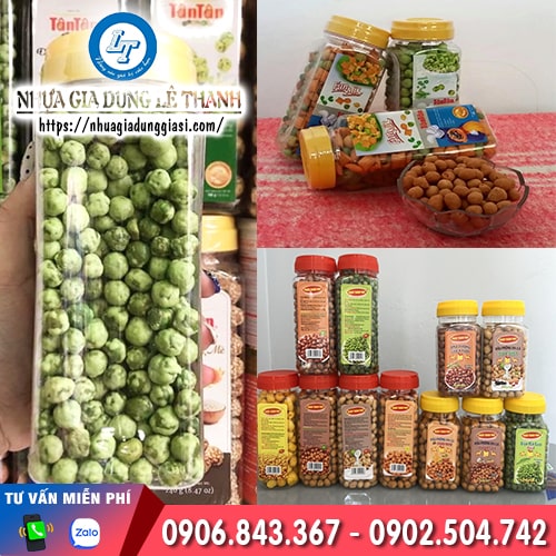 Hũ nhựa vuông cao đựng đậu phộng hạt các loại