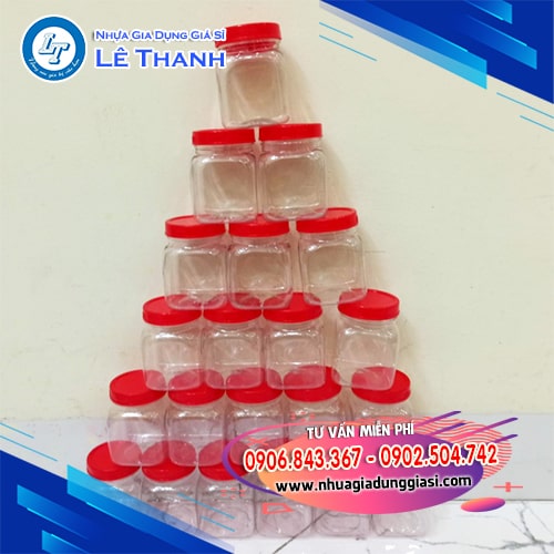 Hũ nhựa vuông nắp đỏ