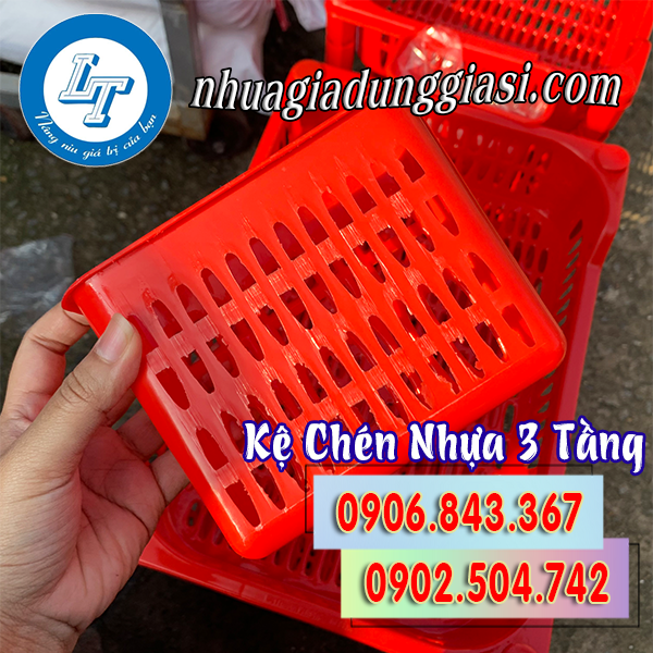Kệ chén nhựa 3 tầng màu đỏ