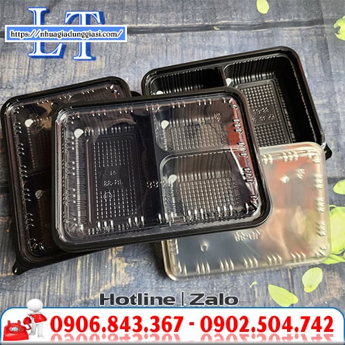 Khay nhựa đựng cơm 3 ngăn Khay nhựa đựng cơm 3 ngăn