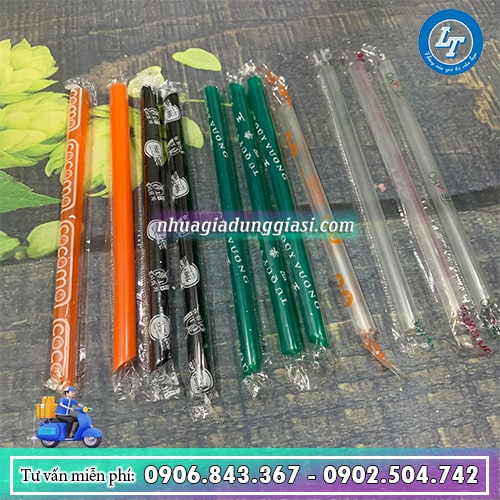 Ống hút trà sữa bọc màng in logo Ống hút trà sữa bọc màng in logo