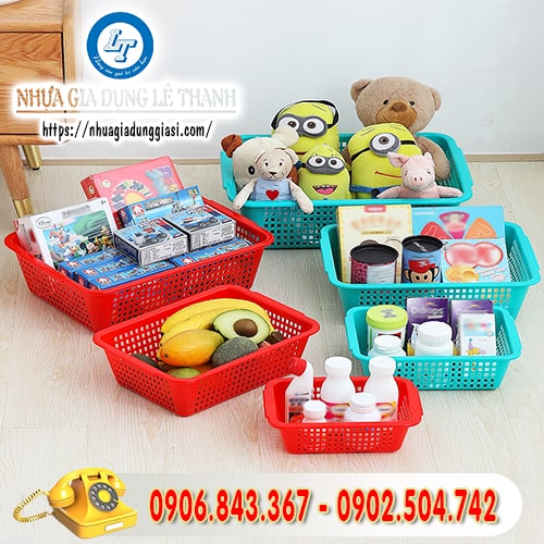 Rổ nhựa chữ nhật đựng đồ chơi đồ dùng gia đình tiện lợi