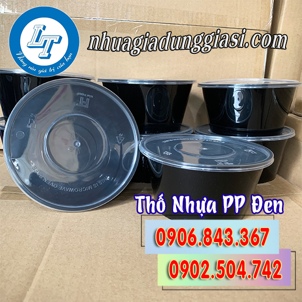 Thố nhựa PP đen có nắp