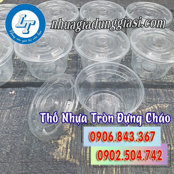 Thố nhựa tròn đựng cháo có nắp