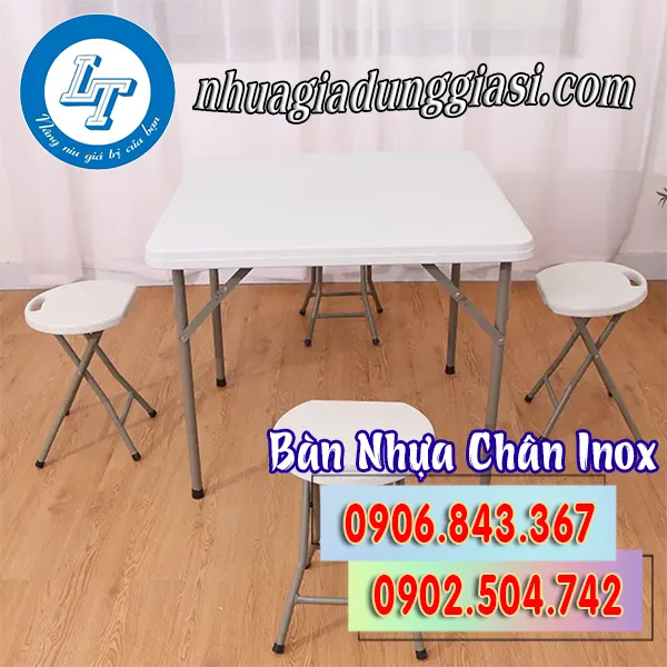 BÀN NHỰA CHÂN INOX