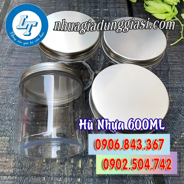 HŨ NHỰA PET NẮP NHÔM 600ML
