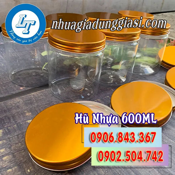 HŨ NHỰA PET NẮP NHÔM 600ML