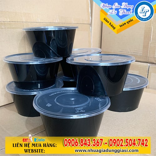 Tô nhựa đen dùng 1 lần có nắp Tô nhựa đen dùng 1 lần có nắp