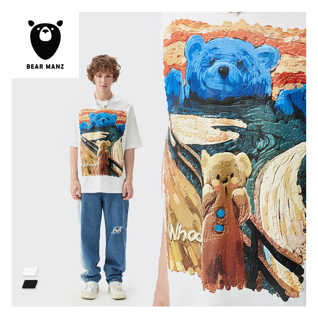Áo thun tay ngắn in hình hoạt hình gấu tranh sơn dầu - áo cặp đôi mùa hè - BigSize - Bear ManZ
