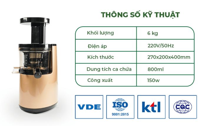 Máy Ép Chậm Promix SJ-06 sở hữu những thông số kỹ thuật ấn tượng