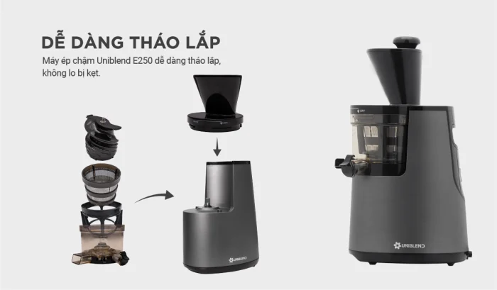 Bạn có thể dễ dàng tháo lắp, vệ sinh máy ép chậm Uniblend E250