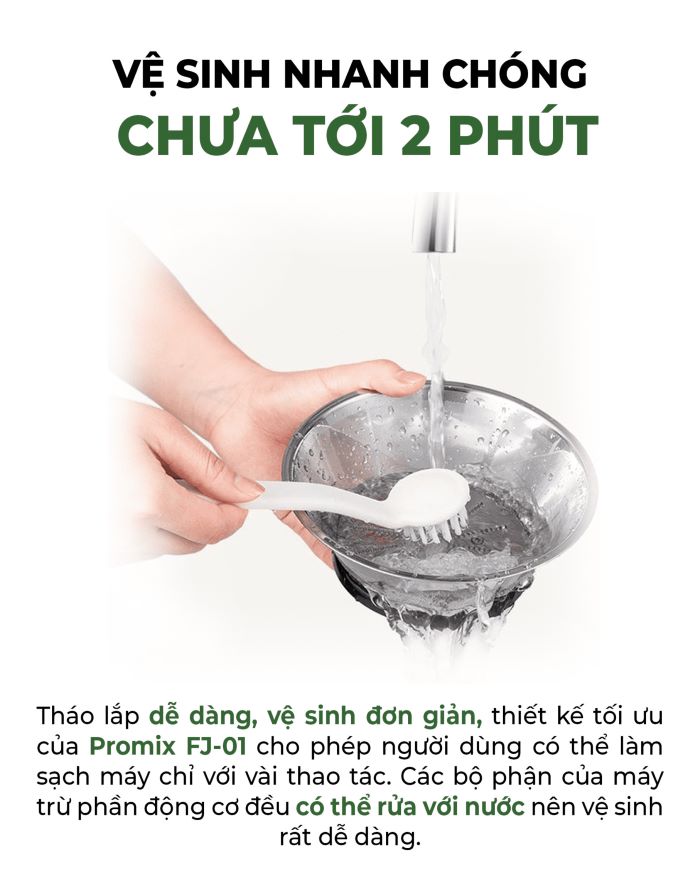 Việc tháo lắp và vệ sinh máy ép nhanh Promix FJ-01 rất dễ dàng