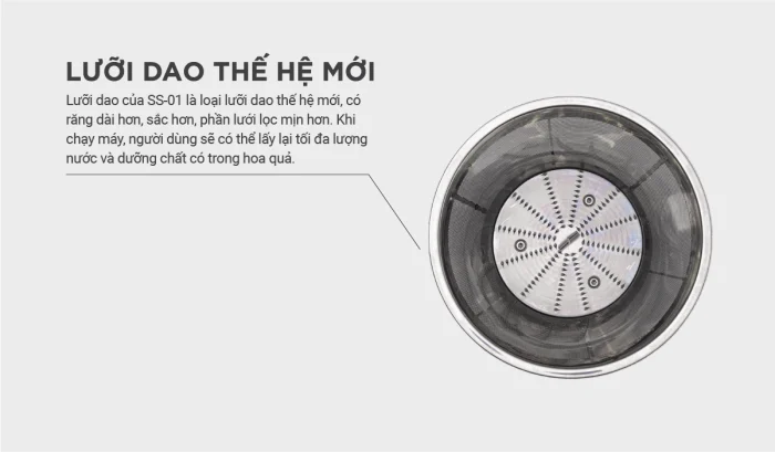 Máy ép trái cây Uniblend SS-01 được trang bị lưỡi dao thế hệ mới giúp lấy được tối đa lượng nước và dưỡng chất