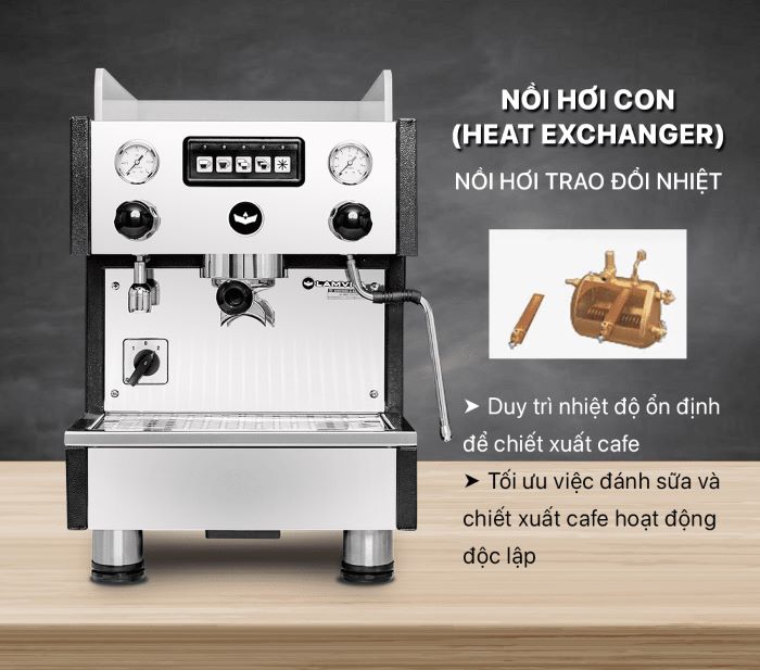 Máy pha cà phê Lamvita LCD 1 GR trang bị thêm nồi hơi con