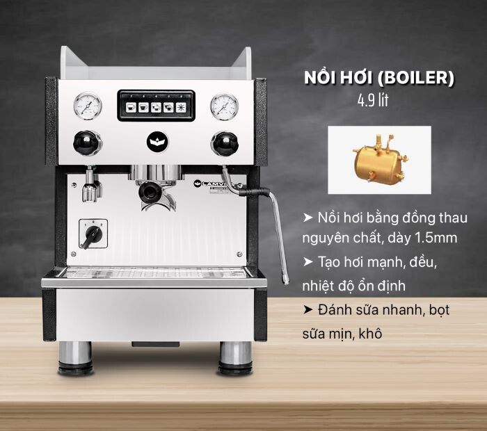 Máy pha cà phê Lamvita LCD 1 GR với nồi hơi lớn với dung tích lên đến 4.9 lít