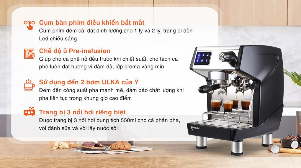 Máy pha cà phê Gemilai CRM 3200B với nhiều tính năng nổi bật và tiện lợi cho người sử dụng