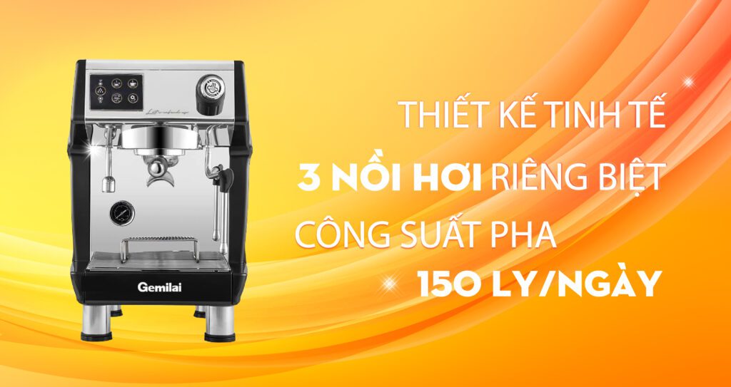 Máy pha cà phê Gemilai CRM 3200B với thiết kế 3 nồi hơi riêng biệt đảm bảo công suất pha 150 ly/ngày