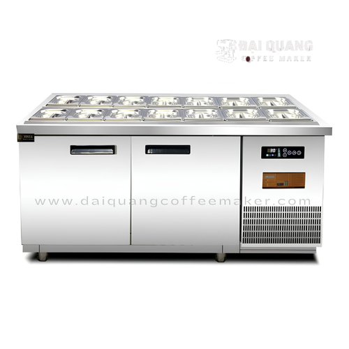 Tủ Bàn Salad Cánh Inox Viner V-BSLCI1.5 – Trạm Topping 1.5m, 10 Khay Inox, Quạt Gió No Frost