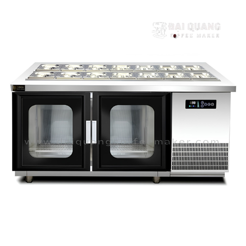 Tủ Bàn Salad Cánh Kính Viner V-BSLCK1.2 – Trạm Topping 1.2m, Quạt Gió No Frost