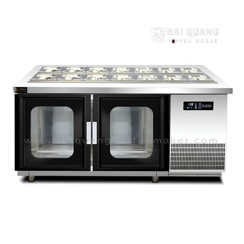 Tủ Bàn Salad Cánh Kính Viner V-BSLCK1.5 – Trạm Topping 1.5m, 10 Khay Inox, Quạt Gió No Frost